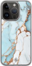 Casimoda® hoesje - Geschikt voor iPhone 13 Pro - Marmer Lichtblauw - 2-in-1 case - Schokbestendig - Marble design - Verhoogde randen - Blauw, Transparant