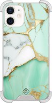 Casimoda® hoesje - Geschikt voor iPhone 12 Mini - Marmer Mintgroen - Shockproof case - Extra sterk - TPU/polycarbonaat - Mint, Transparant