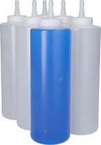 6x Knijpbare Doseerfles 750 ml met Tuitdop - Sausfles, Knijpfles, Garneerfles - LDPE Kunststof - Voedselveilig & Flexibel - Mat Transparant - Set van 6 Stuks