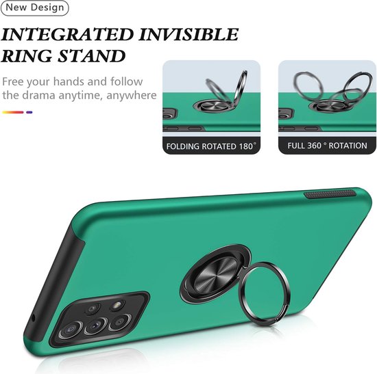 Coque de téléphone avec bague et aimant pour support de téléphone - Coque adaptée pour : Samsung Galaxy A33 5G - Coque rigide anti-chute - Vert