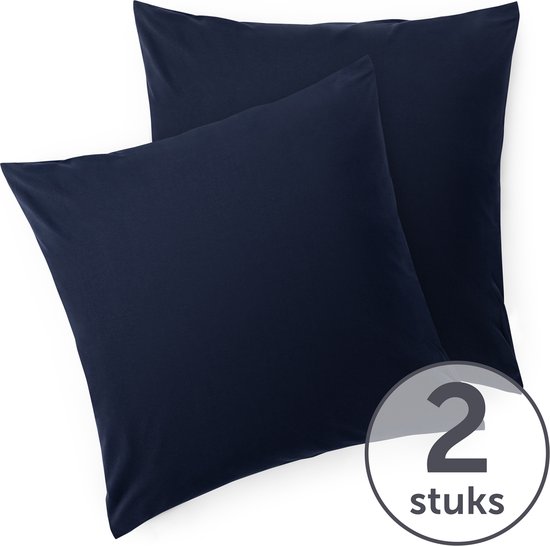 Set - Lot de 2 Taies d'oreiller d'oreiller - Housse de coussin en Premium super doux - 100 % Katoen - 80 x 80 cm - Bleu foncé