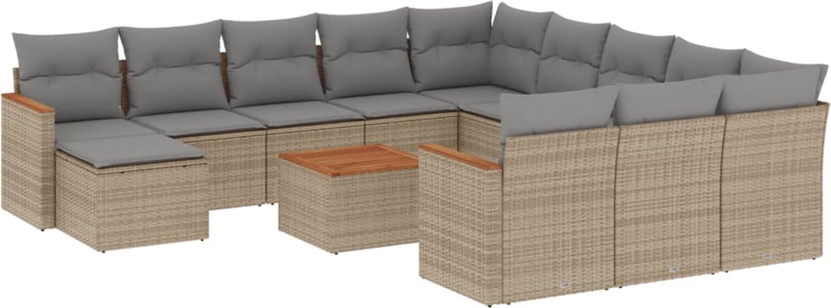 vidaXL 13-delige - Loungeset - met - kussens - poly - rattan - beige