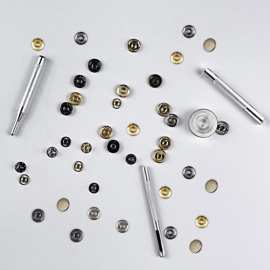 Nadisean 300 Stks Drukknopenset, 15mm Drukknopen Zonder Naaien, Lederen Drukknopen Roestvrij Staal Metalen, 3 Kleuren Knopen Set en 4 Bevestigingsgereedschap voor leer Tassen Jeans Kleding (75 Set