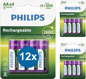 Philips Piles rechargeables AA 12 pièces - Piles NiMH HR6 - 2600 mAh