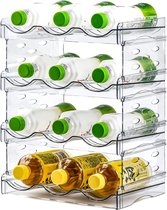 Stapelbare flessenhouder, 4-delige set voor 12 flessen, drinkflessen, organizer, kast, transparante flessenhouder, flessenopslag, voor koelkast, keuken, kantoor