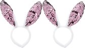 Verkleed diadeem paashaas/bunny oren - 2x - pailletten - roze/wit - one size