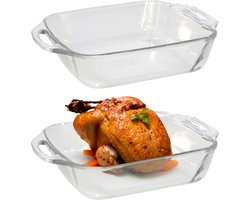 Marinex Ovenschaal van borosilicaat glas - 2x - rechthoek - 3.8 Liter - 34 x 28 x 7 cm - serveerschaal