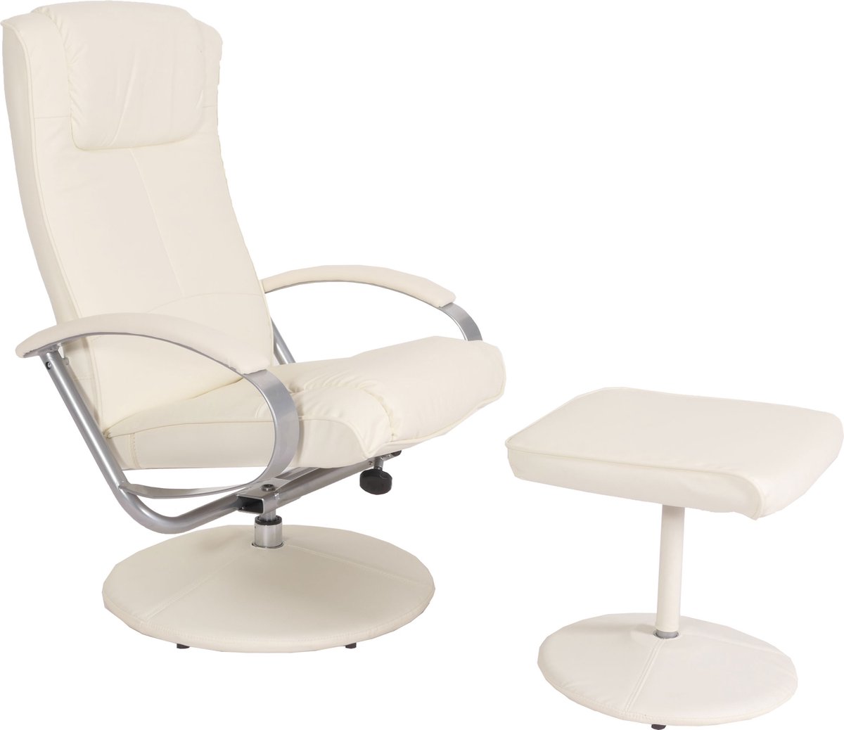 MCW Relaxfauteuil TV-fauteuil N44 met hocker ~ crème-wit