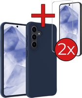 Hoesje Geschikt voor Samsung A55 Hoesje Siliconen Case Hoes Met 2x Screenprotector - Hoes Geschikt voor Samsung Galaxy A55 Hoes Cover Case - Donkerblauw.