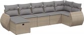 vidaXL - 7-delige - Loungeset - met - kussens - poly - rattan - gemengd - beige