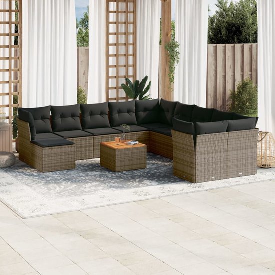 vidaXL - 12 pièces - Ensemble de salon - avec - coussins - poly - rotin - gris