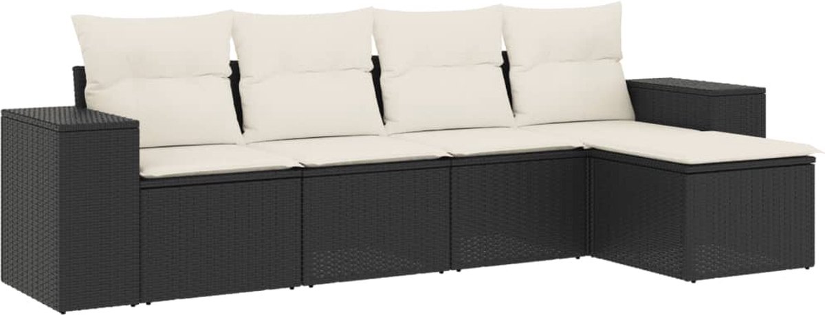 vidaXL 5-delige - Loungeset - met - kussens - poly - rattan - zwart
