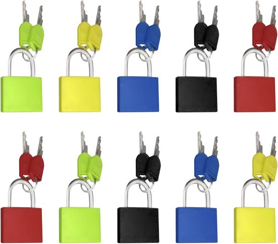 10-delig kofferslot, kleurrijk kofferslot met sleutel, klein hangslot voor reizen, school, sportschool, bagage, handtassen, gereedschapskist, kast, 5 kleuren (meerkleurig) - Merkloos