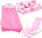 Accessoires pop - Set van 3 meubels - Bed, bank en stoel - Geschikt voor o.a. Barbie pop