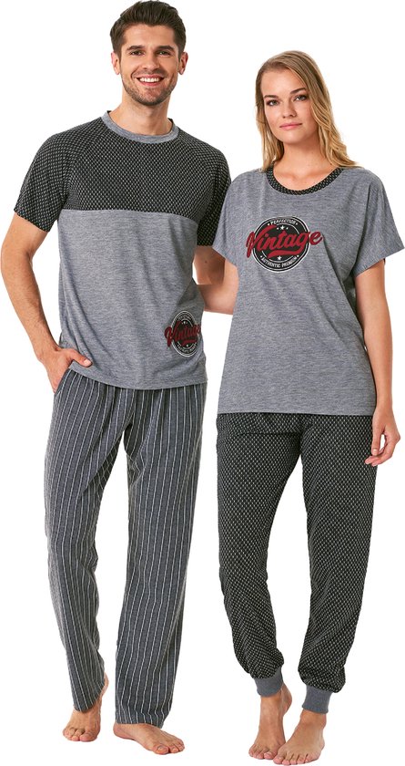 Feyza - Bijpassende Pyjamas Voor Koppels, Korte Mouwen, Dames, Rookgrijs - L