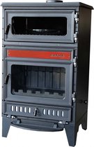 S107 Sabah Open Haard Met Oven – Houtkachels – Gietijzer Haardkachel- Mat Zwart – 15,87 KW – Inclusief Kachelpijpen, Bakplaat, Ovengrill, Haak en Schraper