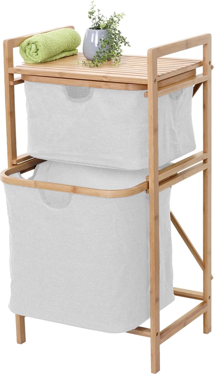 Cosmo Casa Wasmand - Plank wasmand wasrek badkamerrek opslag- Bamboe 84x44x34cm 72l - Crème-Wit