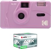 KODAK Pack M35 Argentique + Pellicule 100 ASA - Appareil Photo Kodak Rechargeable 35mm Purple, Objectif Grand Angle Fixe, Viseur optique , Flash Intégré + Pellicule APX 100, 36 poses