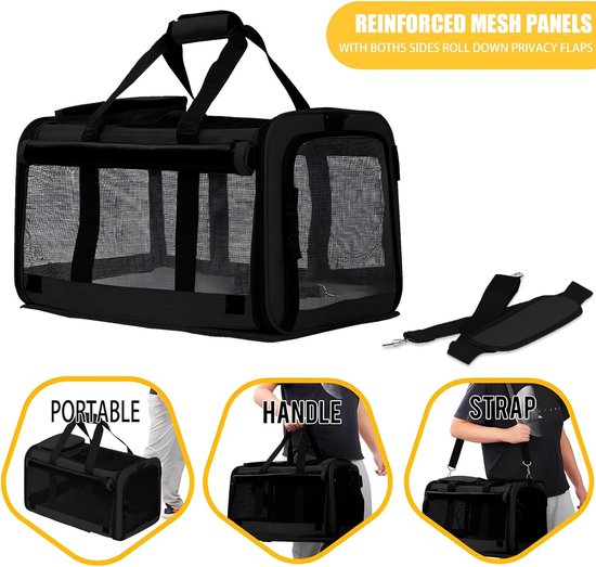 PawHut Transporttasche, Transportbox, für Katzen und kleine Hunde, faltbar, 3 Türen, grau schwarz, 70 x 51 x 50cm PawHut Transporttasche, Transportbox, für Katzen und kleine Hunde, faltbar, 3 Türen, grau schwarz, 70 x 51 x 50cm
