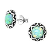 Aramat jewels ® - Geoxideerde oorstekers rond opaal mintgroen 925 zilver 9mm