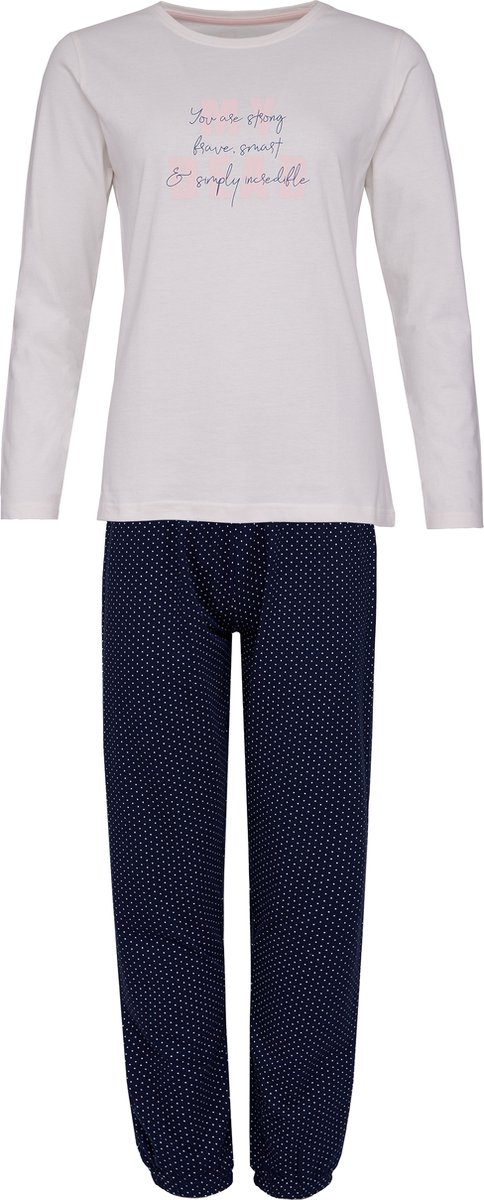 By Louise Dames Pyjama Set Lang Katoen Roze / Donkerblauw Gestipt