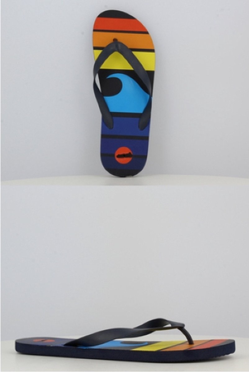 Slipper voor heren - maat 43 - marine met multicolor tekening - ideale bad / strand slipper