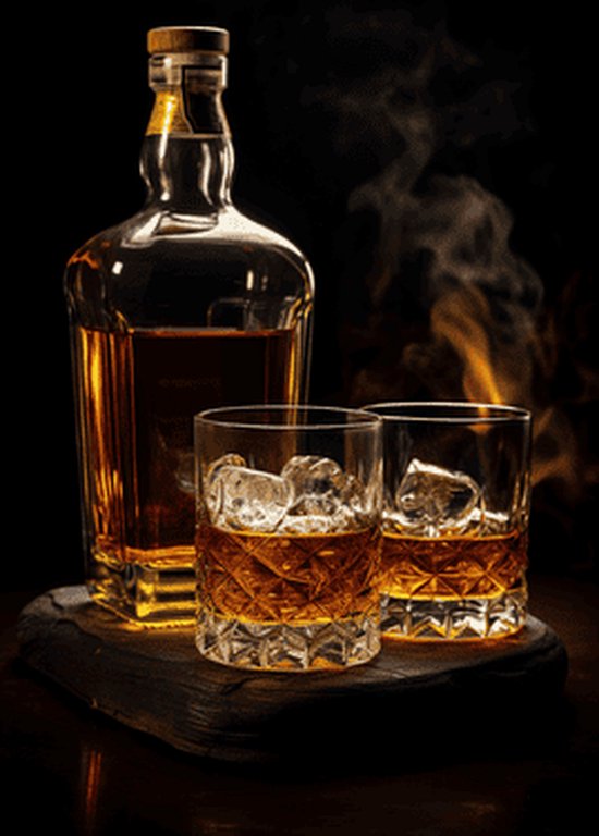 Whisky Art | Whisky Poster | Karaf Poster | Whisky Glazen | 50x70cm | Wanddecoratie | Muurposter | S1457MW | Geschikt om in te lijsten