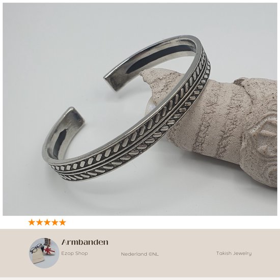 Zilverkleurige Vintage Bladerpatroon Open Armband Bangel voor Dames en Heren in Brede Stijl