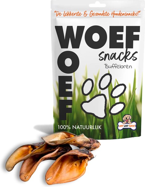 Woef Woef Snacks Hondensnacks Buffeloren - 50 stuks - Kauwsnacks Gedroogd vlees Rund Alle honden vanaf 8kg Geen toevoegingen