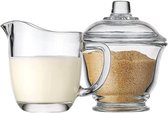 Melk- en suikersets glas met melkkannetje van 170 ml en suikerkannetje van 170 ml met deksel