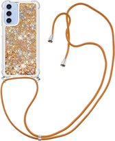 Coverup Liquid Glitter Back Cover met Koord - Geschikt voor Samsung Galaxy A15 Hoesje - Goud