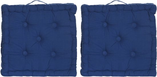Items Vloerkussen Kenya - 2x - donkerblauw - katoen - 40 x 40 x 8 cm - Extra dik grond zitkussen