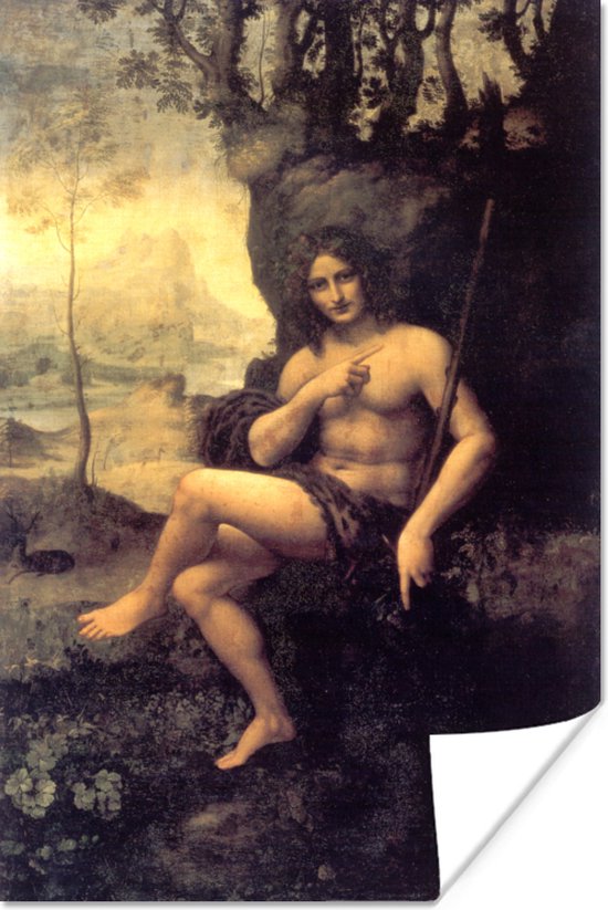 St John in the wilderness - Leonardo da Vinci poster papier 40x60 cm - Foto print op Poster (wanddecoratie woonkamer / slaapkamer)