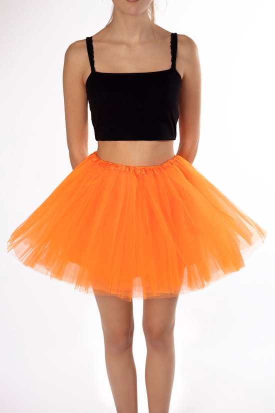 KIMU® Tutu Oranje Tule Rokje - Maat L XL XXL - Fluoriserend Petticoat Rok Dames - Onderrok Tulerok Volwassenen Holland Cheerleader Fee Festival
