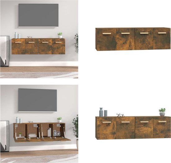 vidaXL Wandkasten 2 st 60x36-5x35 cm bewerkt hout gerookt eikenkleurig - Wandkast - Wandkasten - Hangkast - Hangende Kast