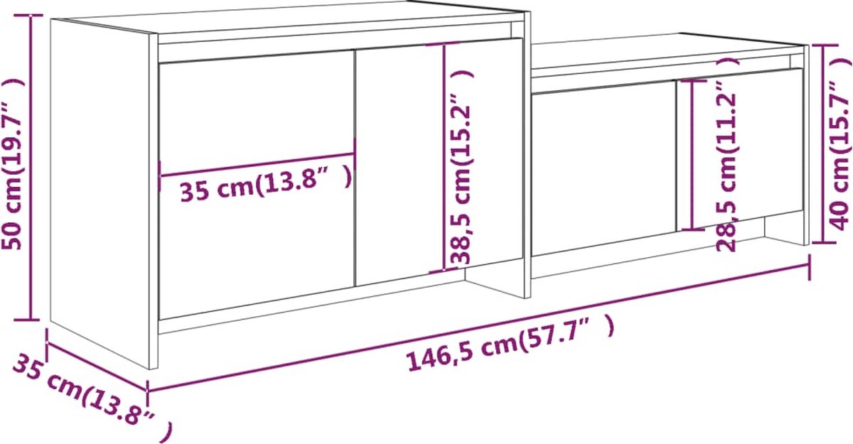 vidaXL TV-meubel Sonoma eik grijs 146,5x35x50 cm