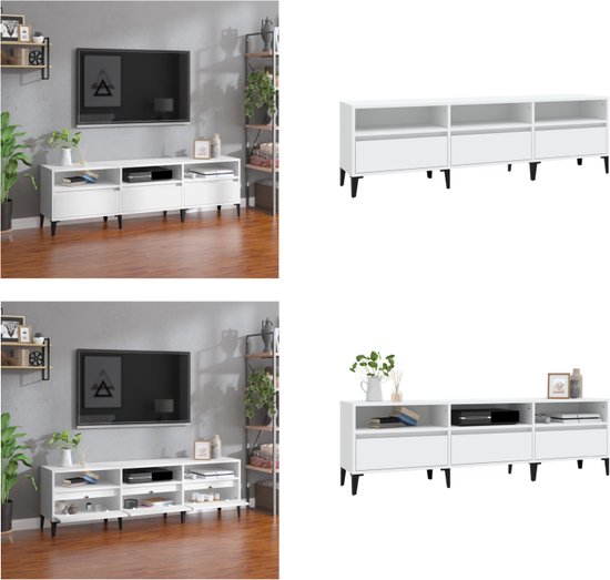 vidaXL Tv-meubel 150x30x44-5 cm bewerkt hout wit - Tv-meubel - Tv-meubels - Tv-standaard - Televisiemeubel