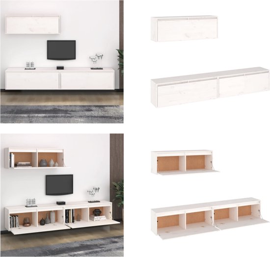 vidaXL Tv-meubelen 3 st massief grenenhout wit - Tv-kast - Tv-kasten - Tv-meubel - Hifi-meubel