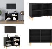 vidaXL Tv-meubel met massief houten poten 69-5x30x50 cm zwart - Tv-kast - Tv-kasten - Tv-standaard - Tv-standaarden