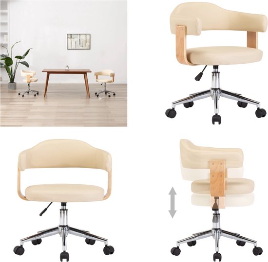 vidaXL Kantoorstoel draaibaar gebogen hout en kunstleer crème - Kantoorstoel - Kantoorstoelen - Stoel - Stoelen