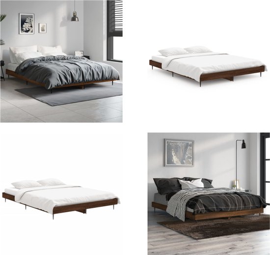 vidaXL Bedframe bewerkt hout bruineikenkleurig 135x190 cm - Bedframe - Bedframes - Bed - Bed Frame