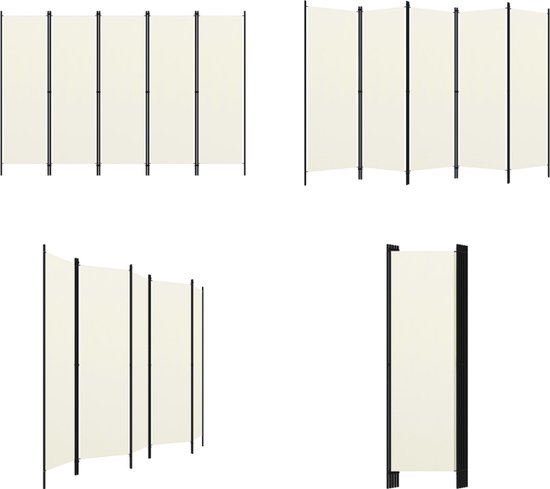 vidaXL Kamerscherm met 5 panelen 250x180 cm crèmewit - Scheidingswand - Scheidingswanden - Ruimteverdeler - Ruimteverdelers
