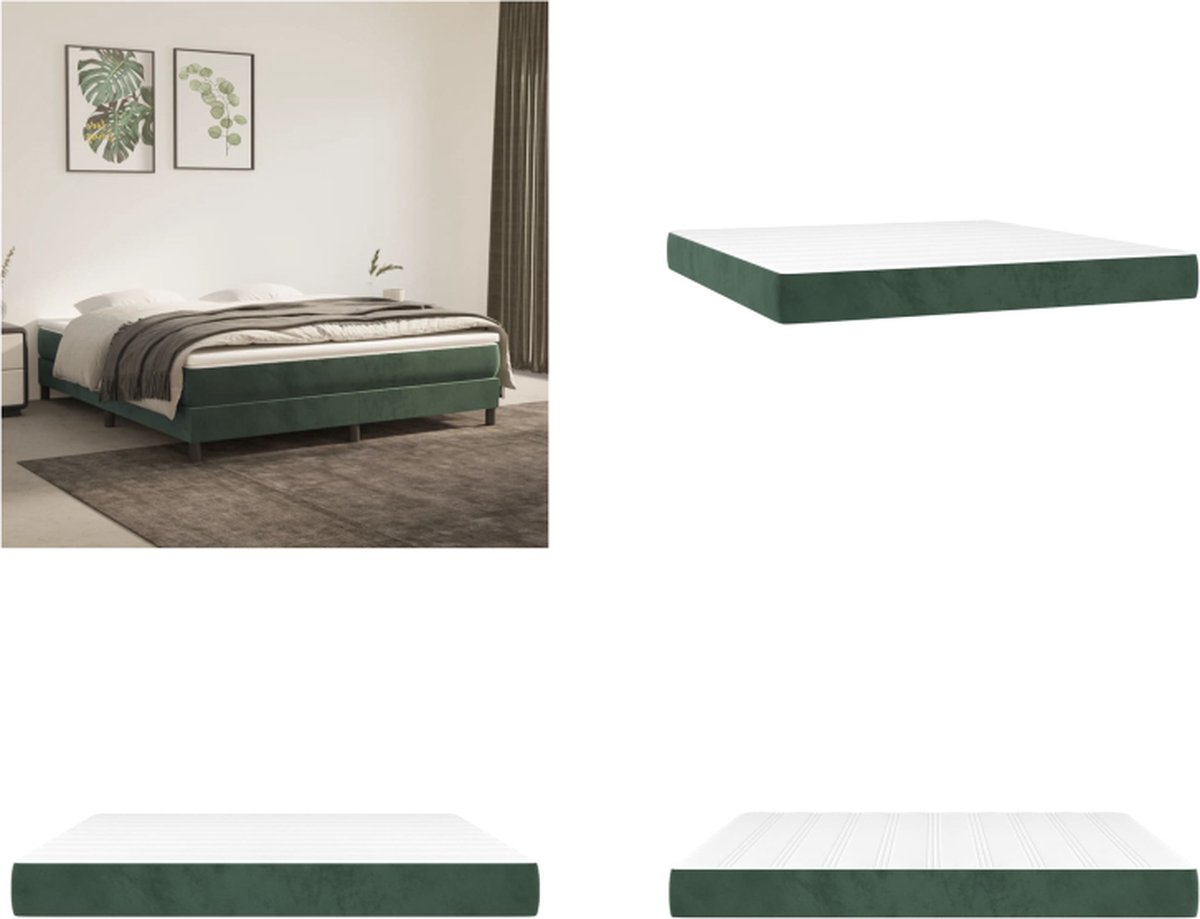 vidaXL - Pocketveringmatras - medium - 180x200x20 - cm - fluweel - donkergroen