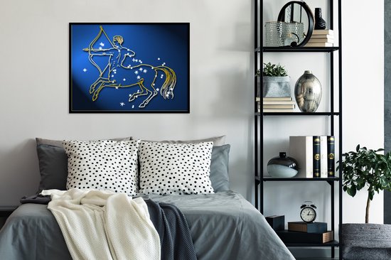 Image encadrée - Cadre photo signe du zodiaque du Sagittaire noir 80x60 cm - Affiche encadrée (Décoration murale salon / chambre)