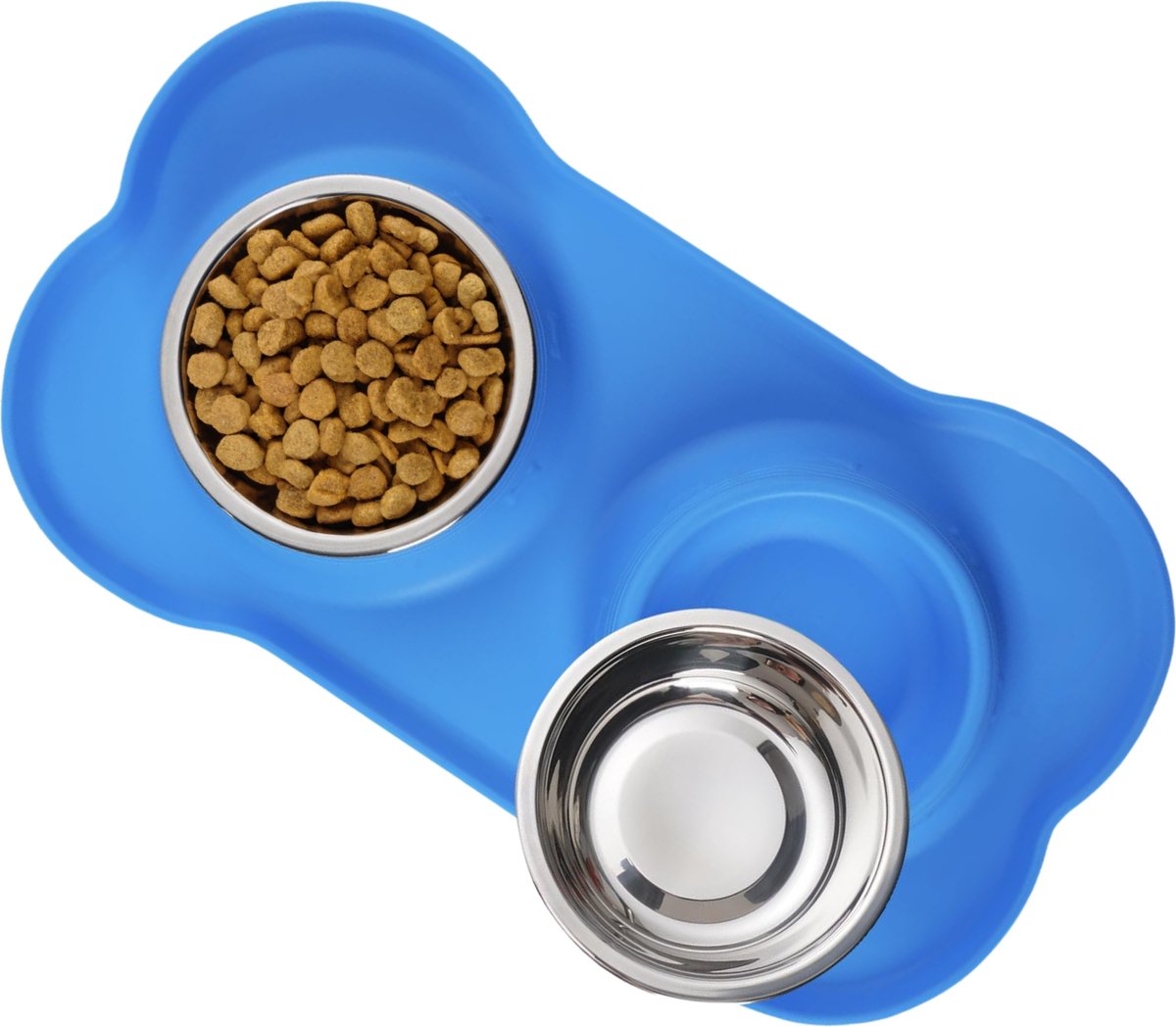 JAXY Voerbak Kat - Voerbak Hond - Voerbakken - Drinkbak - Voerbakjes Kat - Kattenvoerbakjes - RVS - Voedselveilig Siliconen - Blauw - Maat S