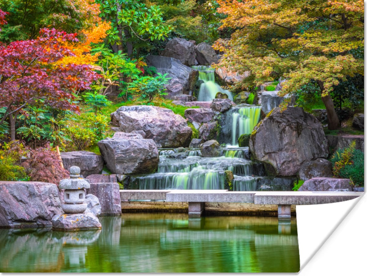Poster Stenen - Water - Bomen - Japans - Botanisch - 80x60 cm