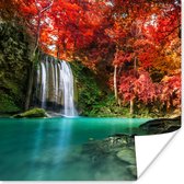 Poster Waterval - boom - Rood - Herfst - Water - 30x30 cm