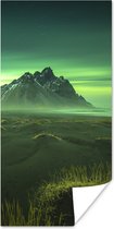 Poster Noorderlicht - Berg - Groen - IJsland - 20x40 cm