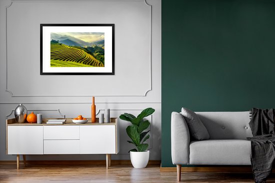 Affiche avec cadre Rizières en terrasses avec paysage de montagne au Vietnam - 90x60 cm
