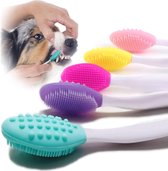 Paquet de 5 brosses à dents pour chien, kit de brosses à dents souples Double face en silicone souple avec brosses à dents pour chien à long manche incurvé
